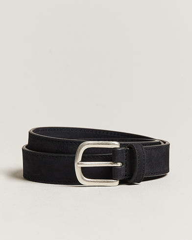 Men | Accessories | Anderson's | Slim Stitched Nubuck Leather Belt 2,5 cm Black
