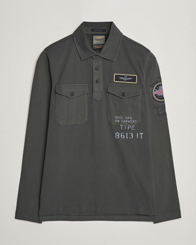 Men | Sale clothing | Aeronautica Militare | Pocket Long Sleeve Polo Dark Green