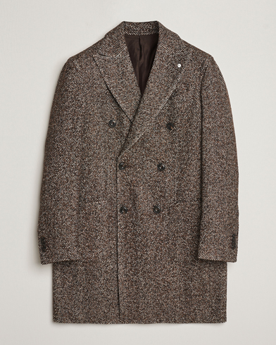 Men | Coats & Jackets | L.B.M. 1911 | Double Breasted Herringbone Wool Coat Brown