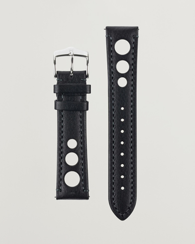 Men |  | HIRSCH | Rally Natural Leather Racing Watch Strap Black