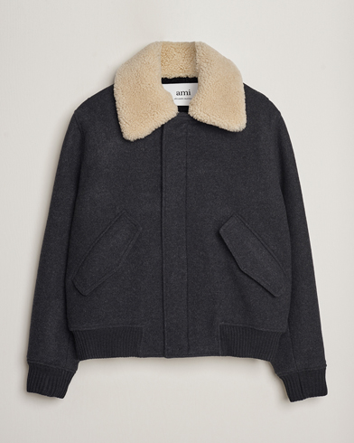 Men | Coats & Jackets | AMI | Shearling Bomber Jacket Heather Grey