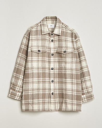 Men | Shirts | AMI | Wool Maxi Checked Overshirt Ivory/Clay