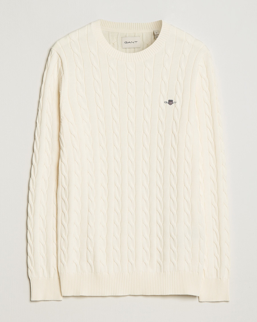 GANT Cotton Cable Crew Neck Cream – White