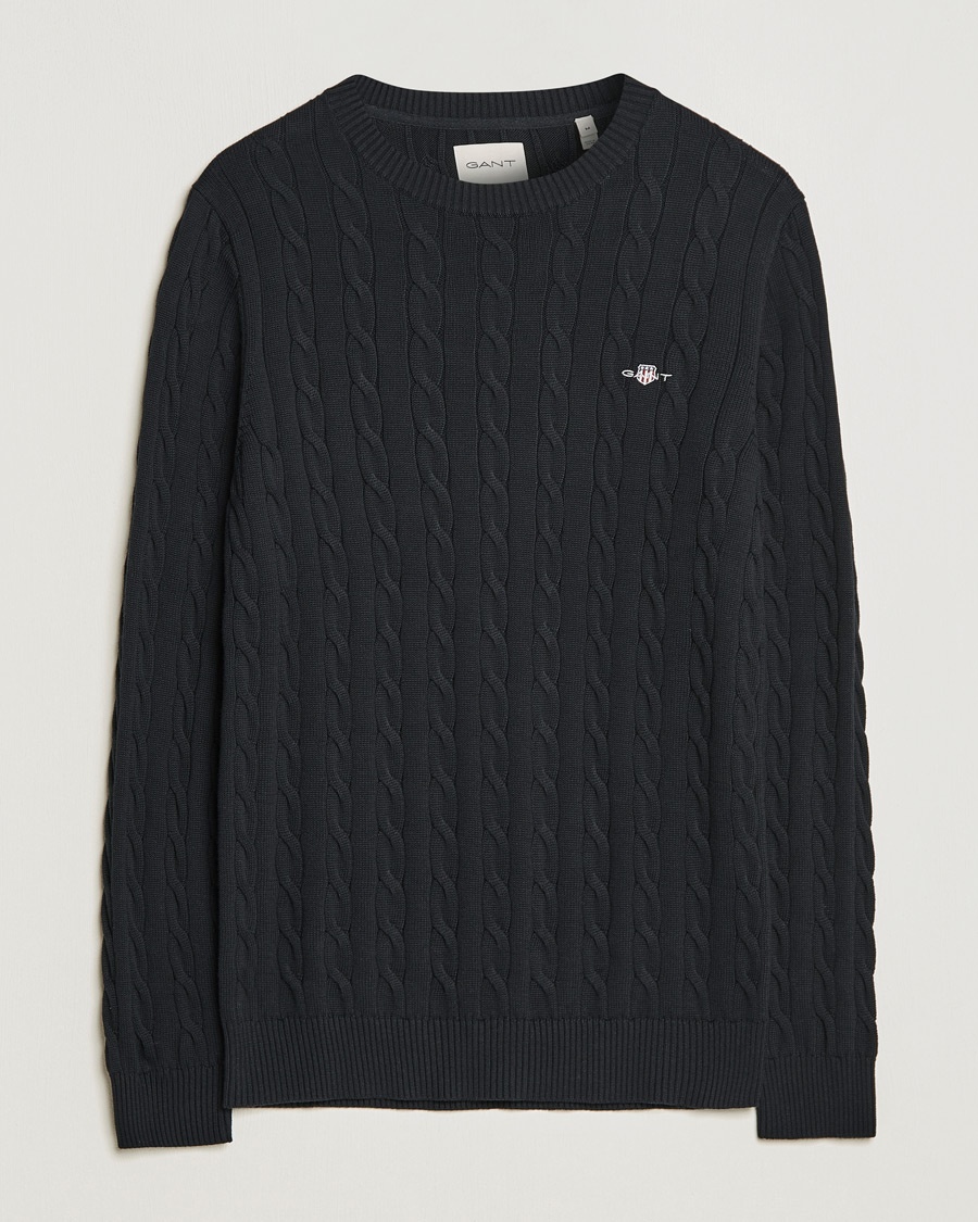Gant Cotton Cable Crew Neck Black – Black