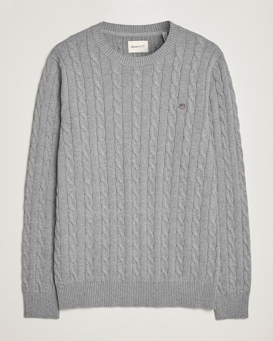 Gant Cotton Cable Crew Neck Grey Melange – Grey