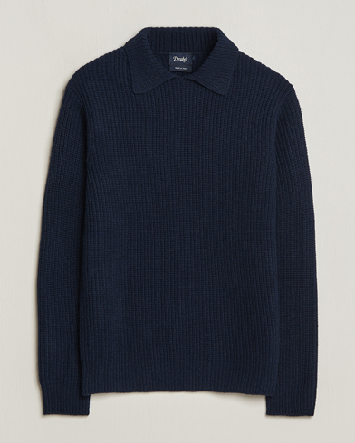 Men | Sweaters & Knitwear | Drake's | Integral Collar Ribbed Jumper Navy