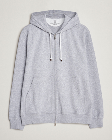 Men | Sweaters & Knitwear | Brunello Cucinelli | Full Zip Hooded Sweater Grey Melange