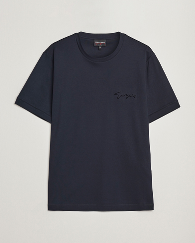 Men | Short Sleeve T-shirts | Giorgio Armani | Embroidered Signature T-Shirt Navy