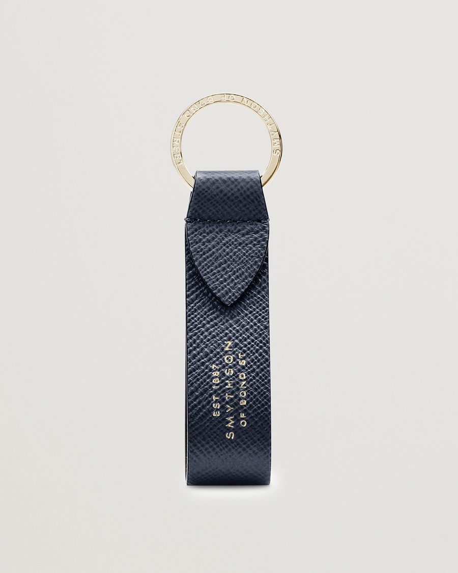 Smythson Panama Leather Keyring Navy – Blue