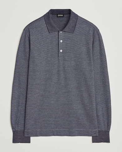 Men |  | Zegna | Cotton/Silk Long Sleeve Polo Dark Blue