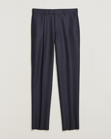 Men |  | Zegna | Pleated Flannel Trousers Navy
