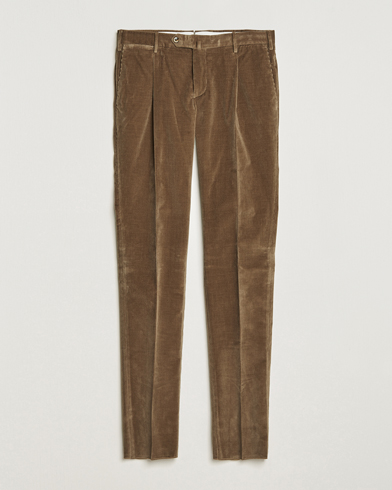 Men | Corduroy Trousers | PT01 | Slim Fit Pleated Corduroy Trousers Taupe
