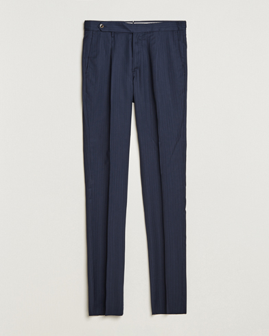 Men | Formal Trousers | PT01 | Slim Fit Pleated Wool Trousers Navy Pin
