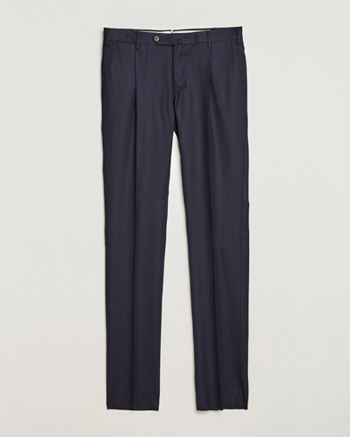 Men |  | PT01 | Slim Fit Pleated Flannel Trousers Navy