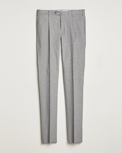Men | Formal Trousers | PT01 | Slim Fit Pleated Cotton Flannel Trousers Light Grey