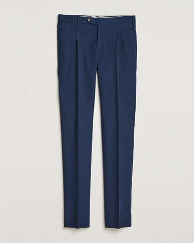 Men |  | PT01 | Slim Fit Pleated Cotton Flannel Trousers Navy