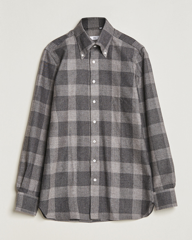 Men | Business & Beyond | 100Hands | Large Checked Yak Wool Flannel Shirt Grey