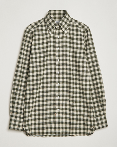 Men | Business & Beyond | 100Hands | Checked Cotton Flannel Shirt Green Grey