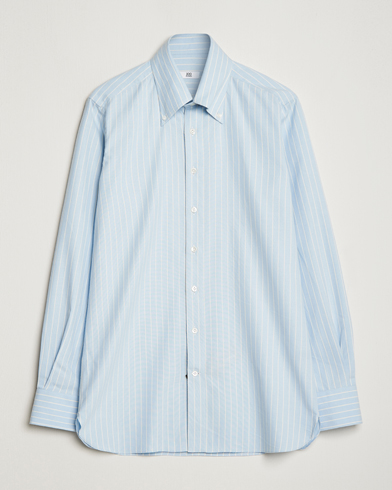 Men |  | 100Hands | Striped Cotton Flannel Shirt Light Blue
