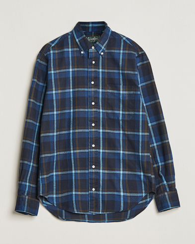Men | Shirts | Gitman Vintage | Button Down Shaggy Flannel Shirt Navy Check