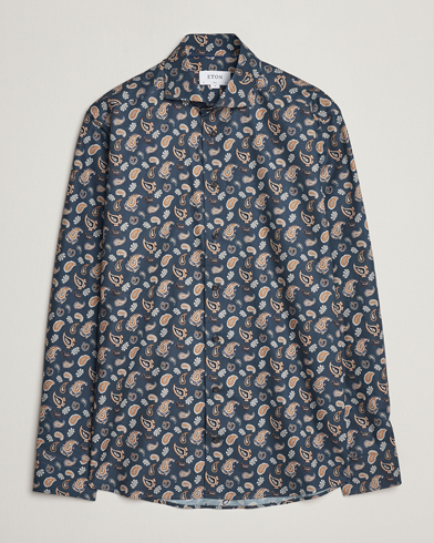 Men |  | Eton | Slim Fit Wrinkle Free Flannel Printed Shirt Navy