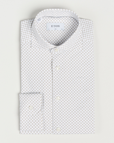 Men | Eton | Eton | Slim Fit Four Way Stretch Printed Shirt Beige