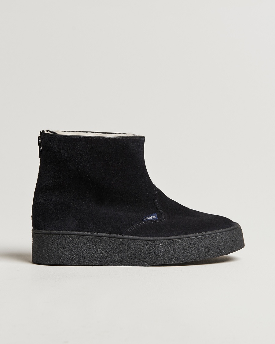 Sanders Sherling Lined Suede Curling Boot Black – Black