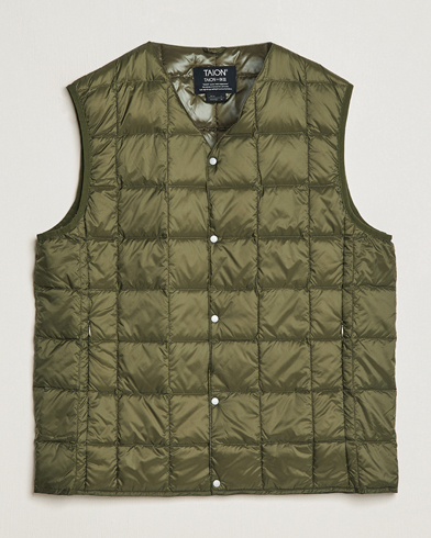 Men | Coats & Jackets | TAION | V-Neck Lightweight Down Vest Dark Olive