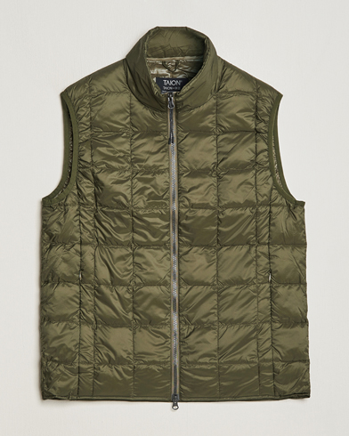 Men | Coats & Jackets | TAION | High Neck Full Zip Lightweight Down Vest Dark Olive