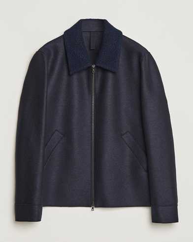 Men | Contemporary jackets | Harris Wharf London | Pressed Wool Boucle Golf Jacket Navy