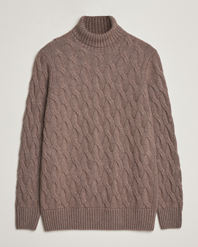 Men |  | Oscar Jacobson | Seth Heavy Knitted Wool/Cashmere Cable Rollneck Brown