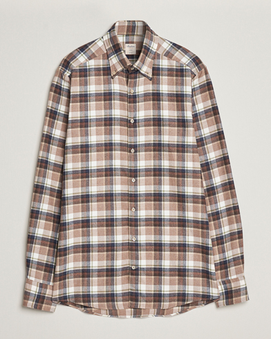Men | Sale: 50% Off | Stenströms | Slimline Checked Button Down Flannel Shirt Beige