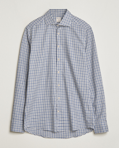 Men |  | Stenströms | Slimline Small Checked Flannel Shirt Blue/Grey