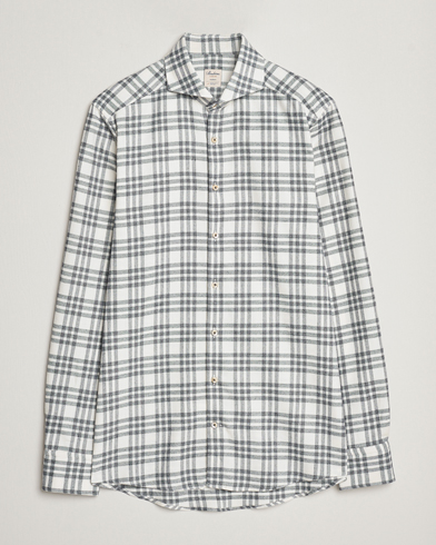 Men |  | Stenströms | Slimline Checked Cut Away Flannel Shirt White/Black