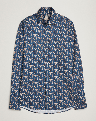 Men |  | Stenströms | Slimline Owl Printed Cut Away Shirt Blue