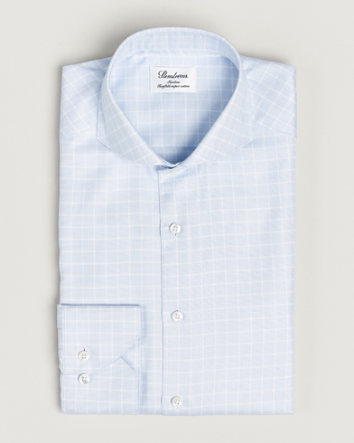 Men |  | Stenströms | Slimline Small Checked Cut Away Shirt Light Blue