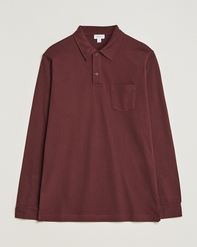 Men | Long Sleeve Polo Shirts | Sunspel | Long Sleeve Riviera Polo Shirt Maroon