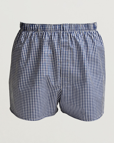 Men | Underwear | Sunspel | Cotton Gingham Boxer Navy