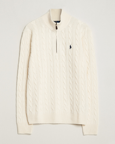 Men | Knitted Jumpers | Polo Ralph Lauren | Wool/Cashmere Cable Half Zip Andover Cream