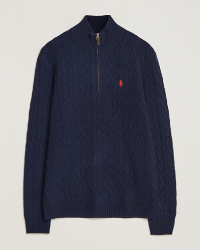 Men | Knitted Jumpers | Polo Ralph Lauren | Wool/Cashmere Cable Half Zip Hunter Navy