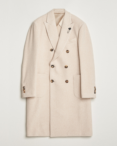 Men |  | Lardini | Wool/Silk/Cashmere Double Breasted Coat Beige