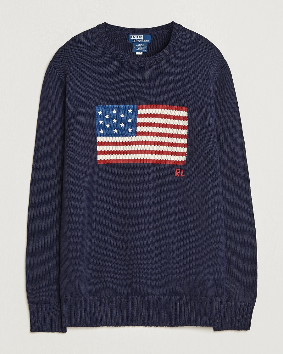 Polo Ralph Lauren Cotton Knitted Flag Sweater Hunter Navy – Blue