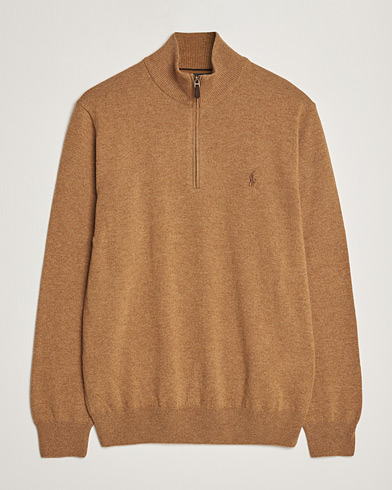 Men |  | Polo Ralph Lauren | Merino Knitted Half Zip Sweater Latte Brown Heather