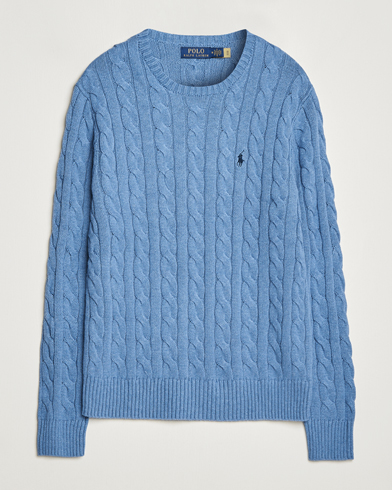 Men | Knitted Jumpers | Polo Ralph Lauren | Cotton Cable Pullover Sky Blue Heather