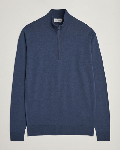 Men | Sweaters & Knitwear | John Smedley | Barrow Extra Fine Merino Half Zip Smoke Blue