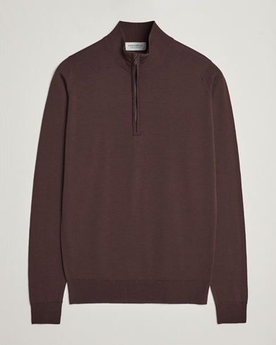 Men | Sweaters & Knitwear | John Smedley | Barrow Extra Fine Merino Half Zip Truffle Brown