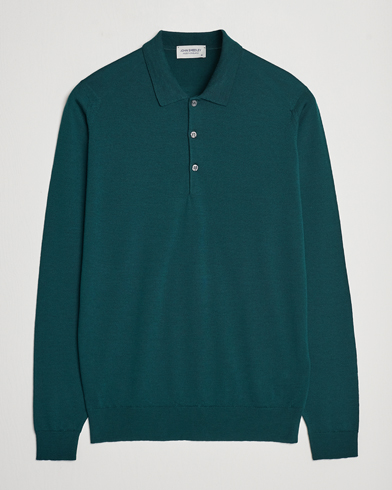 Men | Sweaters & Knitwear | John Smedley | Belper Extra Fine Merino Polo Pullover Pine Green