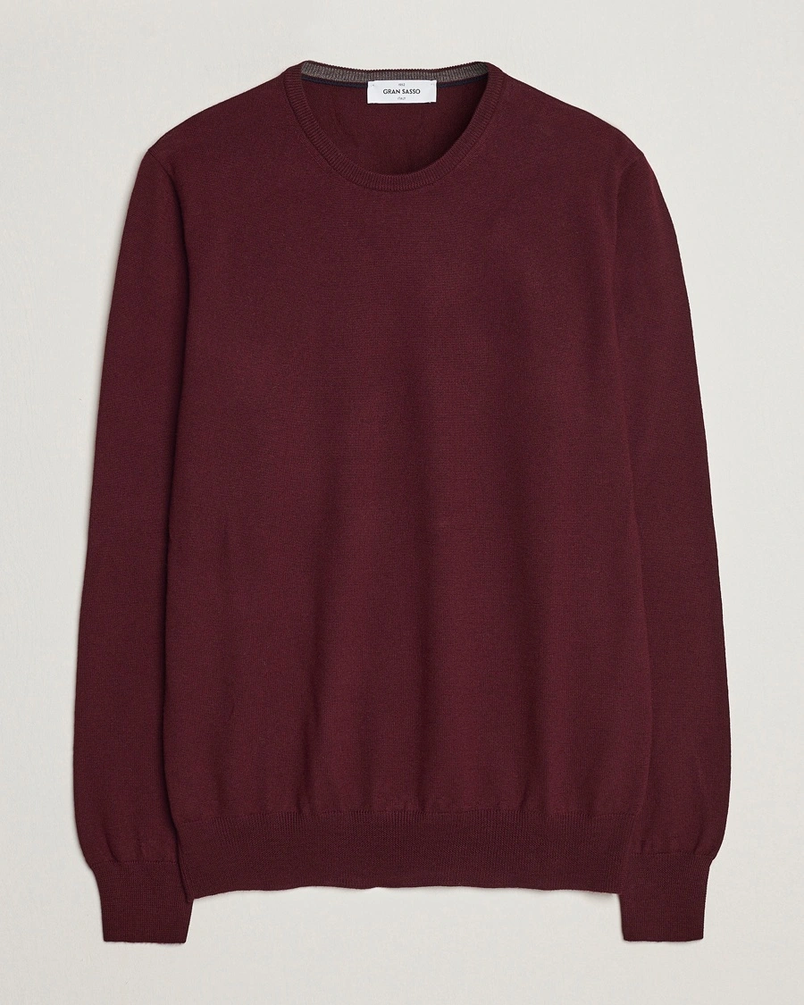 Gran Sasso Merino Fashion Fit Crew Neck Pullover Burgundy - Size: 48