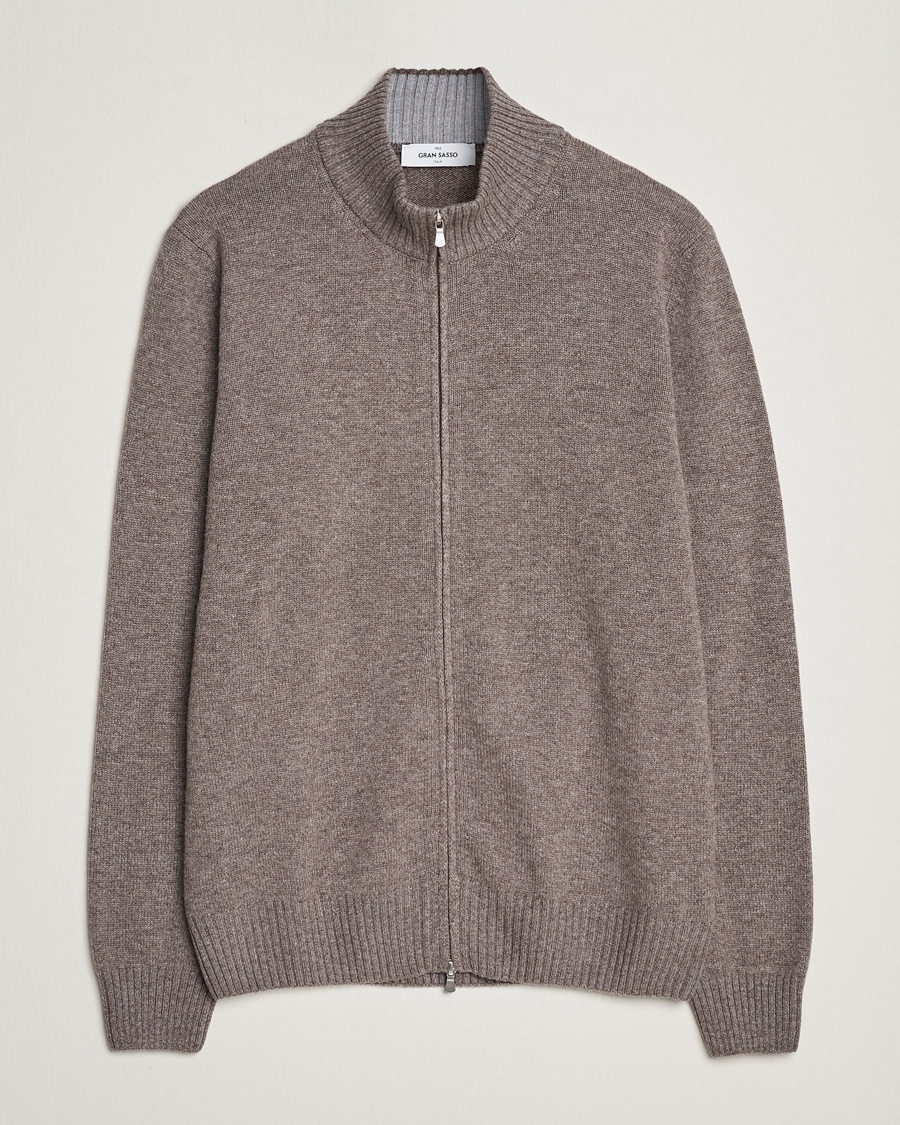 Gran Sasso Wool/Cashmere Full Zip Light Brown Melange – Brown