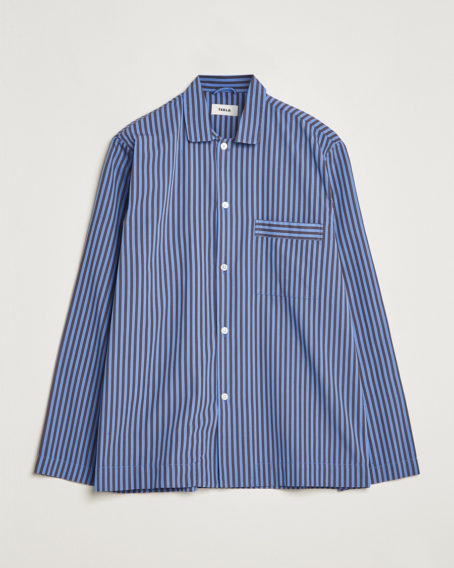 Tekla Poplin Pyjama Shirt Verneuil Stripes – Blue